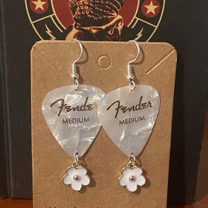 Fender White Guitar Pick Dangle Earrings
